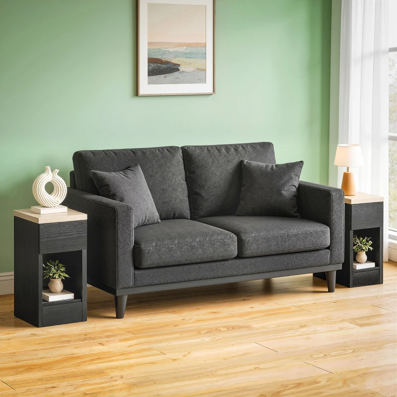 HOMCOM Set of Two Modern Storage Bedside Tables - Black