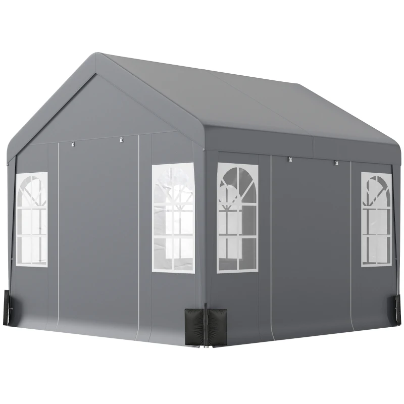 Outsunny 3 x 3 m Party Tent, Outdoor Canopy Tent Shelter with Removable Sidewalls, 4 Zipped Doors, for Parties, Wedding, Grey