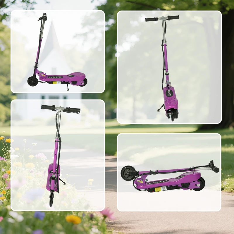 HOMCOM Foldable Electric Kids Scooter, Ride-on for Ages 7-14 Years, Purple
