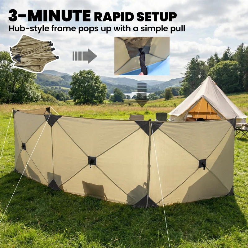 Outsunny Camping Windbreak Pop Up Windbreaker Blocker with Ropes Pegs for Beach Caravan Outdoor 480 x 120 cm