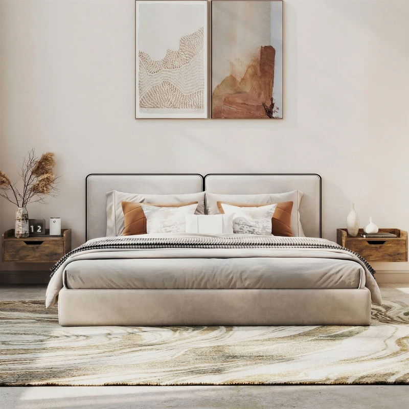 HOMCOM Floating Nightstands Set of 2, Wall Mounted Bedside Table with Drawer for Bedroom, Rustic Brown