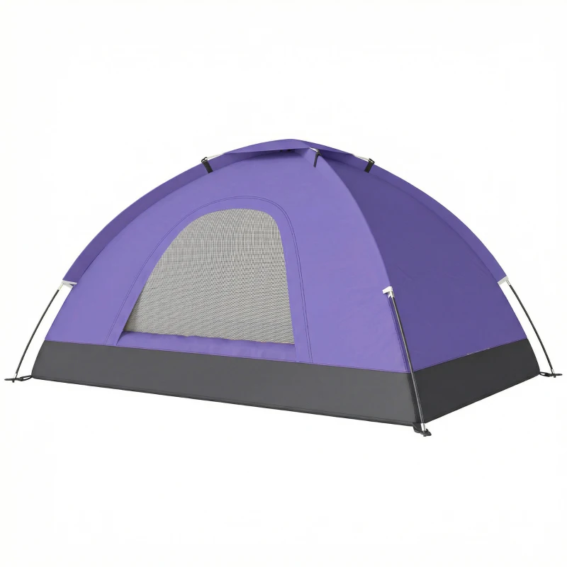 Outsunny 2 Person Camping Tent, Dome Tent with Zipped Doors, Storage Pocket, Portable Handy Bag, Light Purple