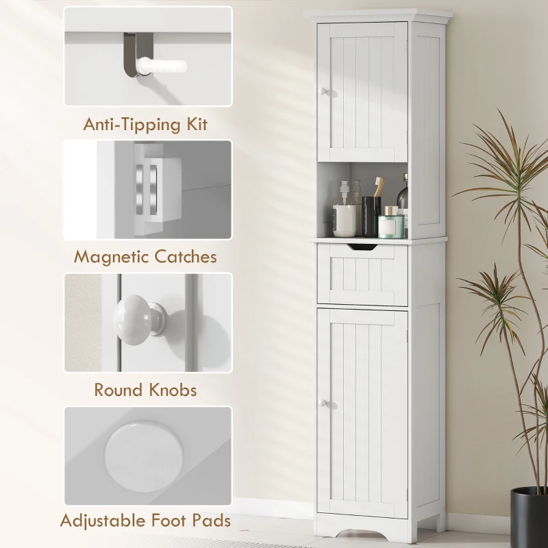 HOMCOM Slim Bathroom Storage Cabinet, with Sensor Lights - White