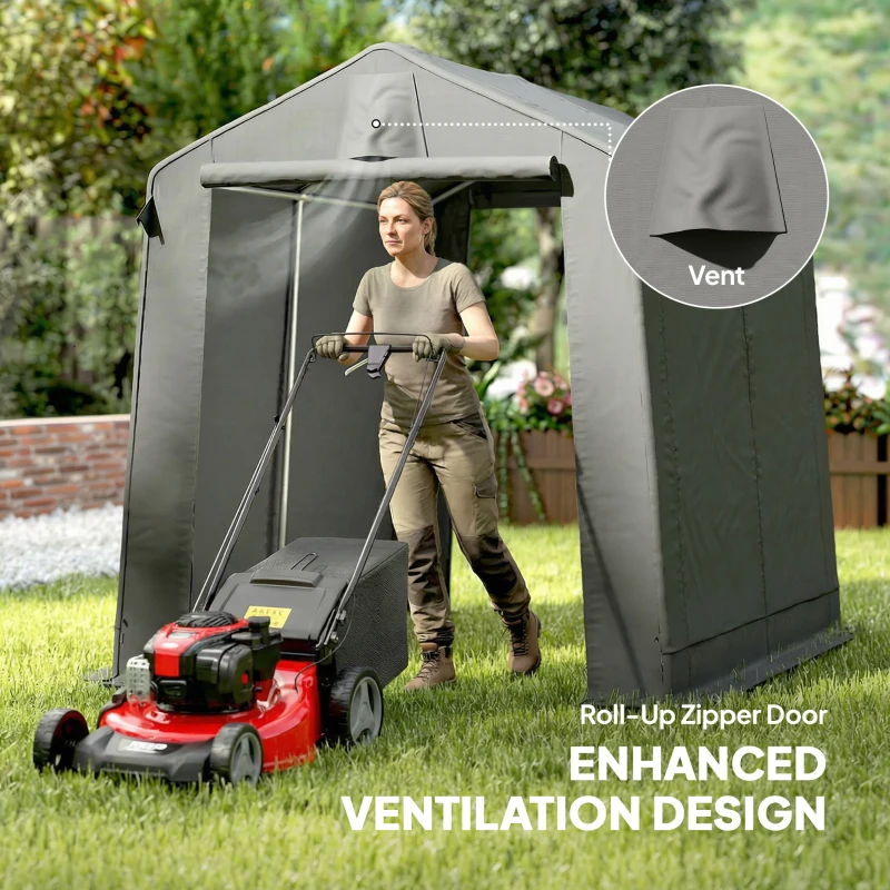 Outsunny 7.5 x 6.2 ft Outdoor Garden Storage Shed, Waterproof Bike Tent with Roll-Up Zipper Door and Vent, Dark Grey