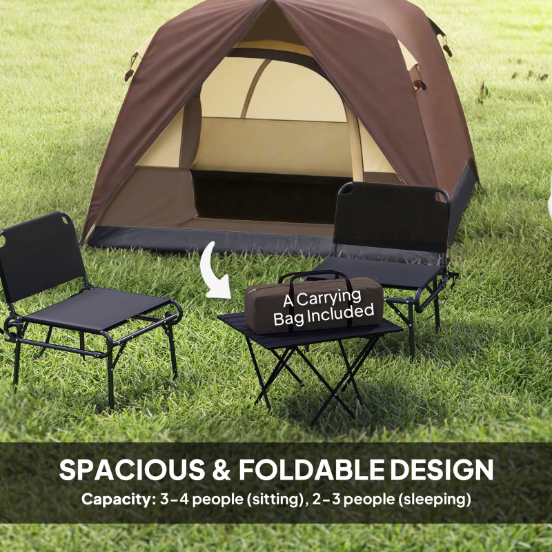 Outsunny 3-4 Person Camping Tent, Easy Set Up 3-4 Man Tent w/ Sewn-in Groundsheet, Waterproof Dome Tent w/ Mesh Windows, Brown