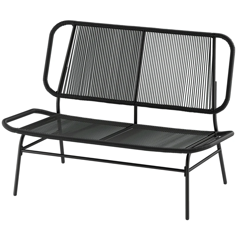 Outsunny 2-Sitzer-Outdoor-Rattansofa mit Sitz- und Rückenlehne aus Rattan Stahlgestell Traglast 240 kg Schwarz