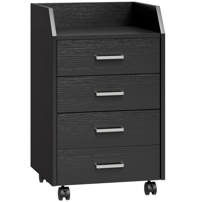 Vinsetto Caisson de bureau rangement sur roulettes 4 tiroirs coulissants en bois  40 x 36 x 65 cm noir