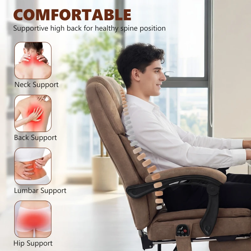 HOMCOM Office Chair with 6-Point Vibration Massage and Heat, Executive Computer Desk Chair with High Back, Reclining, Brown