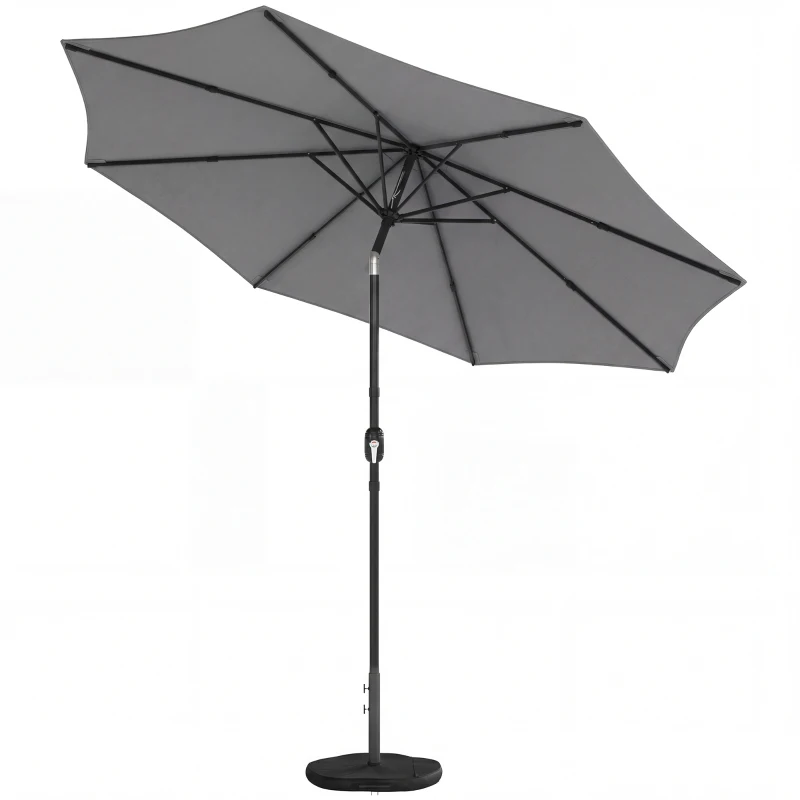 Outsunny 2.7 m Garden Parasol Umbrella with Cross Base and Sandbag, Retractable Ribs, Outdoor Table Market Umbrella, Light Grey