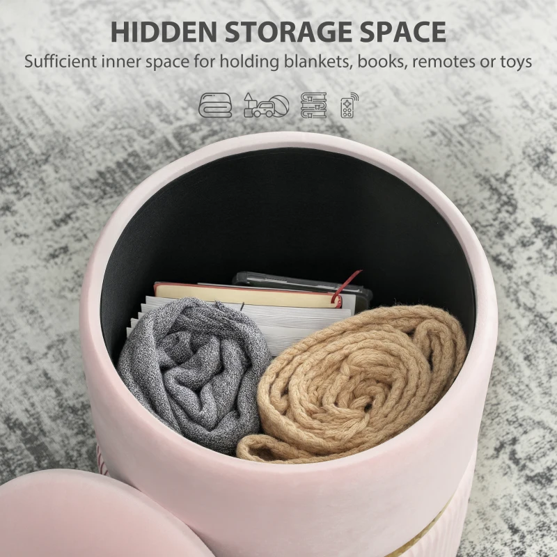 HOMCOM Velvet-Feel Storage Ottoman - Pink