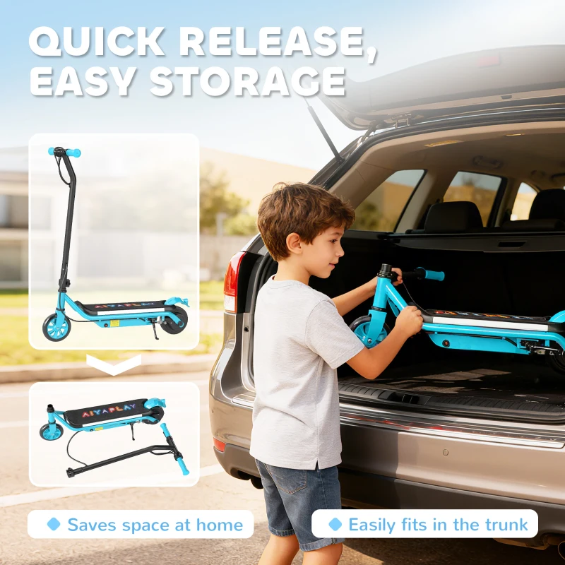 AIYAPLAY Electric Scooter for Kids Aged 6-14 Years, with Colourful Lights, Blue