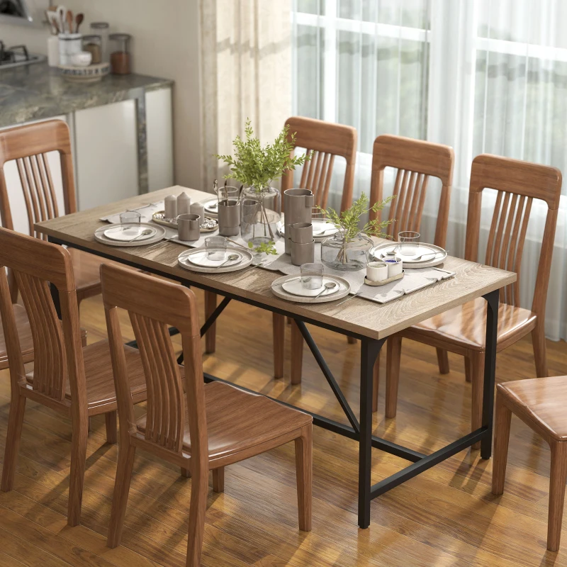 HOMCOM Rechteckiger Esstisch für 6-8 Personen, Moderner Küchentisch – Holzoptik-Tischplatte & Schwarze Stahlbeine mit Verstellbaren Pads, 180 x 80 cm, Natur