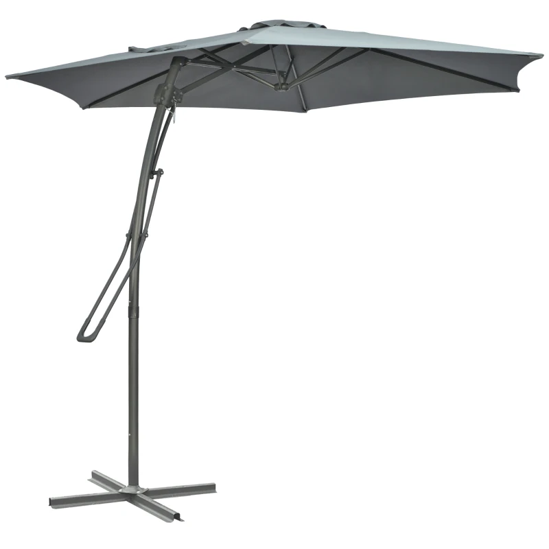 Outsunny Parasol déporté Ø293cm Parasol avec levier latéral Base en croix, Résistant au vent, Déperlant Gris foncé