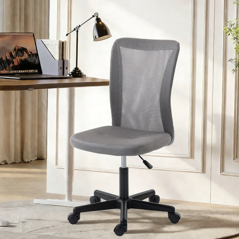 Vinsetto Computer Desk Chair, Mesh Office Chair with Adjustable Height and Swivel Wheels, Armless Study Chair, Grey
