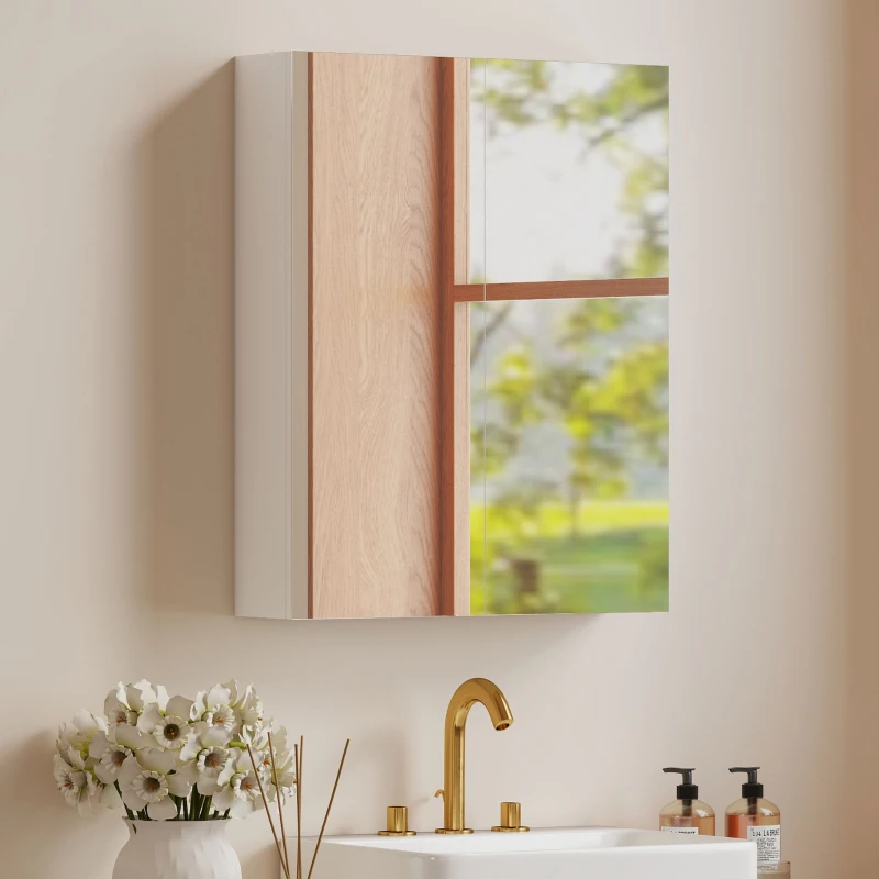 HOMCOM Armoire avec Miroir en Bois Rangement Salle de Bain Fermeture Porte Tampon MDF