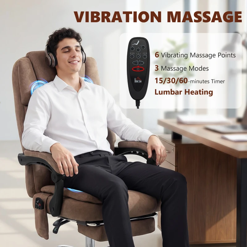 HOMCOM Office Chair with 6-Point Vibration Massage and Heat, Executive Computer Desk Chair with High Back, Reclining, Brown