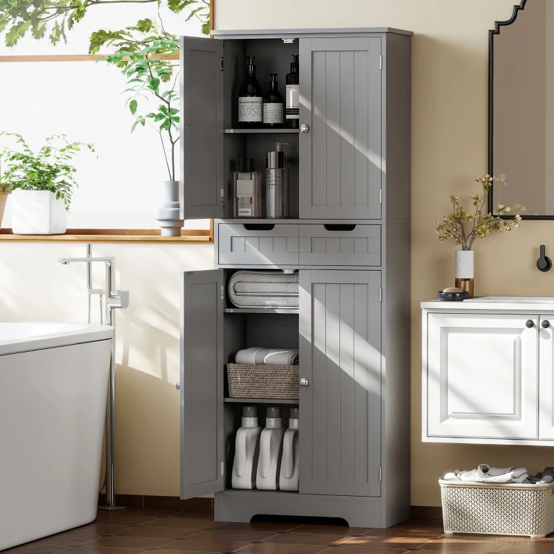 HOMCOM Mobile bagno con cassetto e ante, ripiano regolabile, 60x30x160 cm, Grigio