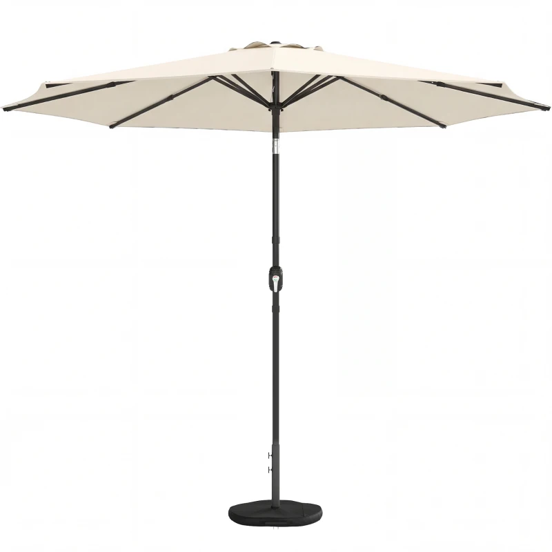 Outsunny 2.7 m Garden Parasol Umbrella with Cross Base and Sandbag, Retractable Ribs, Outdoor Table Market Umbrella, Cream White
