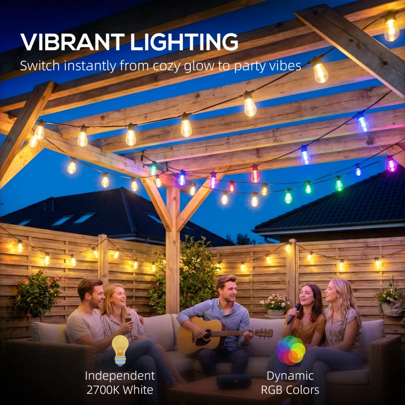 HOMCOM Kurtyna Świetlna RGBW, IP44 Wodoodporna, Dekoracja na Wnętrza i Na Zewnątrz