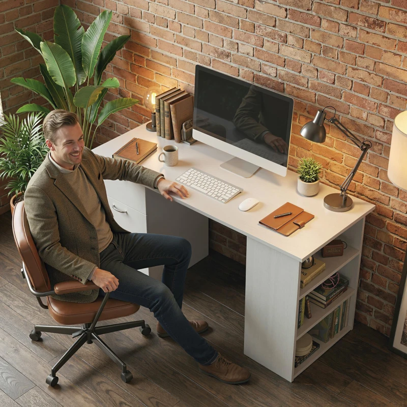 HOMCOM Computer Desk with Drawers, Home Office Desk, Writing Table, PC Workstation with 3 Storage Shelves for Working, Study, 120 x 49 x 72 cm, White