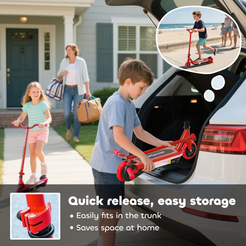 AIYAPLAY Electric Scooter for Kids 6-14 Years, with Colourful Lights, Red