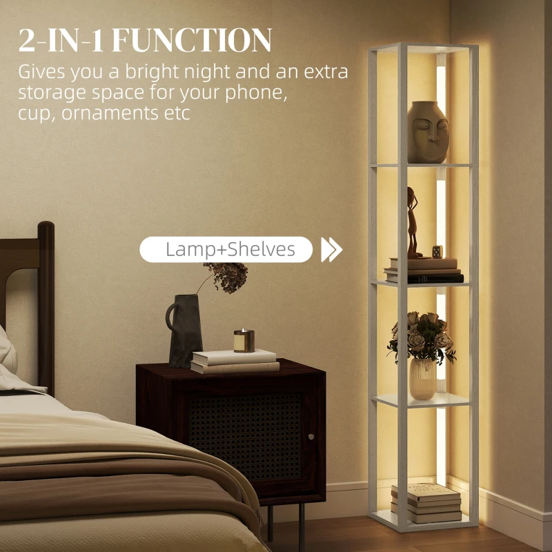 HOMCOM Floor Lamp with Shelves and 3 Brightness Levels - Oak