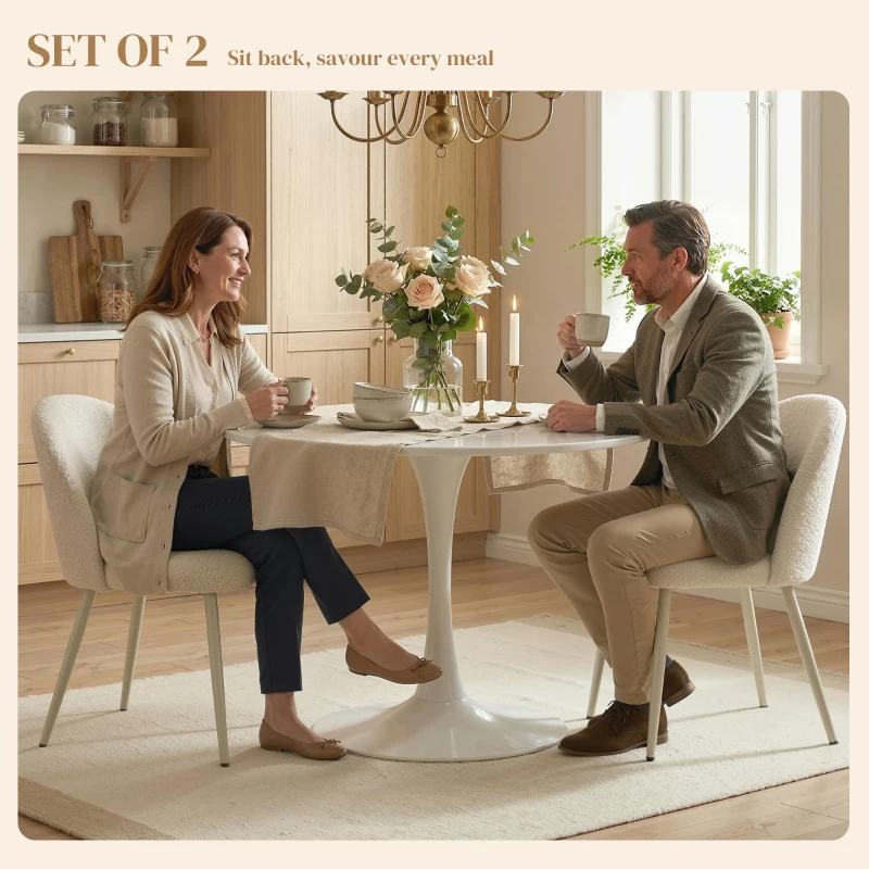 HOMCOM Eetkamerstoelen, Keukenstoelen, zacht gestoffeerd met Chenille, 50,5 x 57,5 x 78,5 cm, Crème-wit