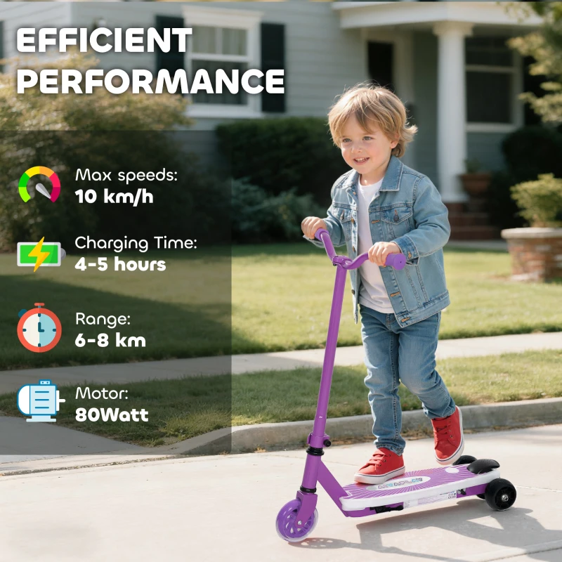 AIYAPLAY Electric Scooter for Kids Aged 4-7 Years, with Flashing LED Lights, Rear Auxiliary Wheels, Purple