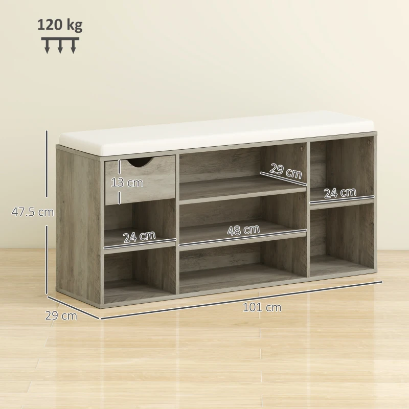 HOMCOM Shoe Storage Bench with Cushion - Grey