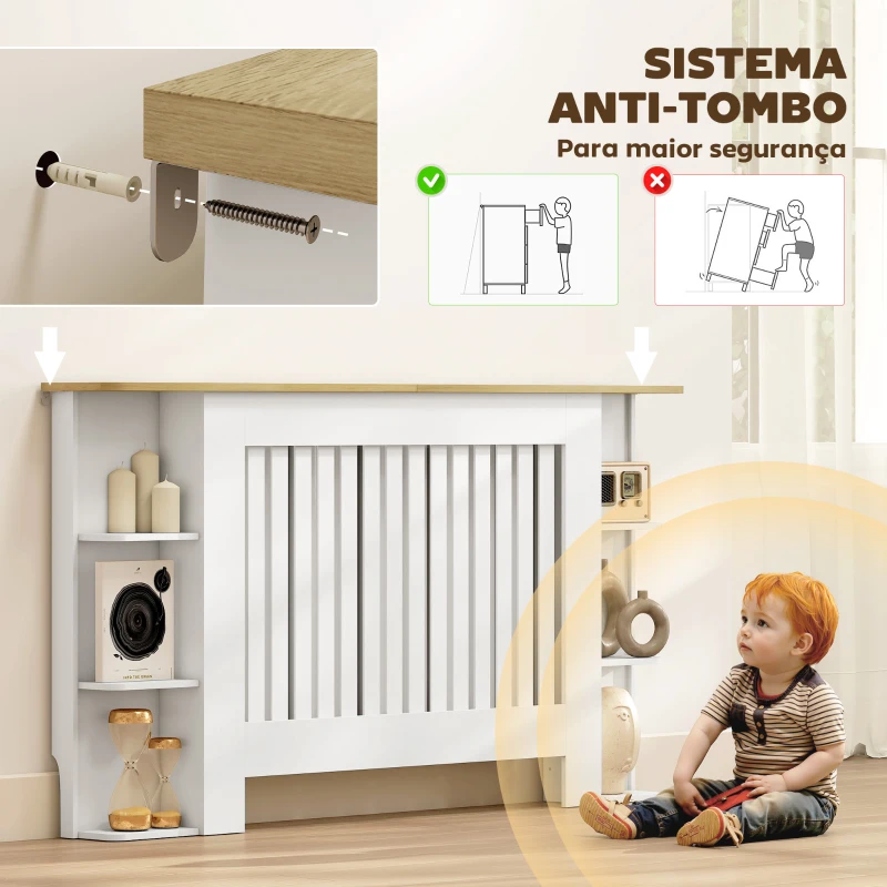 HOMCOM Cobertura para Radiadores com Prateleiras Desenho Moderno de Ripas para Sala de Estar Quarto 152x19x83 cm Branco
