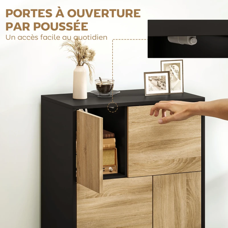 HOMCOM Buffet salon meuble de rangement armoire de cuisine portes à pousser et 4 placards style moderne 60 x 35 x 78 cm, noir(m-7)