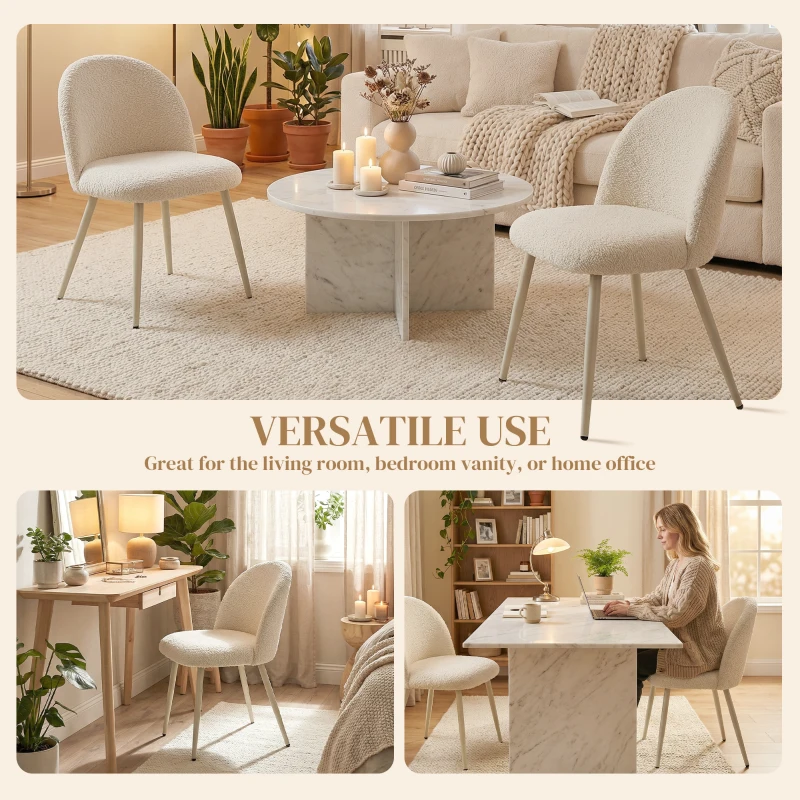 HOMCOM Scaune dining, scaune bucătărie, moi tapițate cu Chenille, 50,5 x 57,5 x 78,5 cm, crem