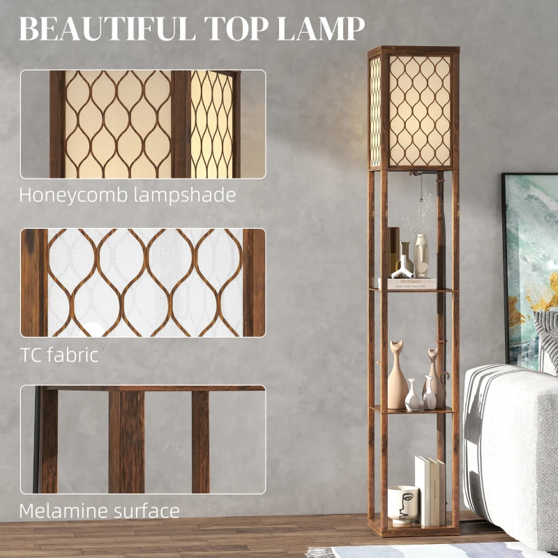 HOMCOM Three-Shelf Standing Lamp - Rustic Brown/White