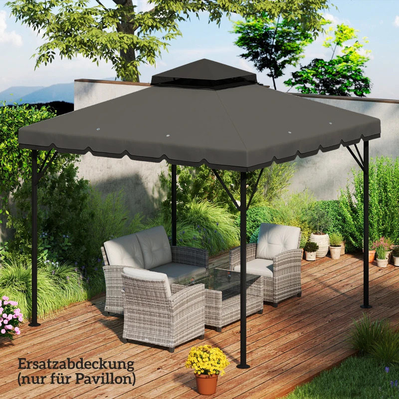 Outsunny Vervangend dak voor paviljoen 3x3m waterafstotend paviljoendak met dubbellaags dak waterafvoergaten Lichtgrijs