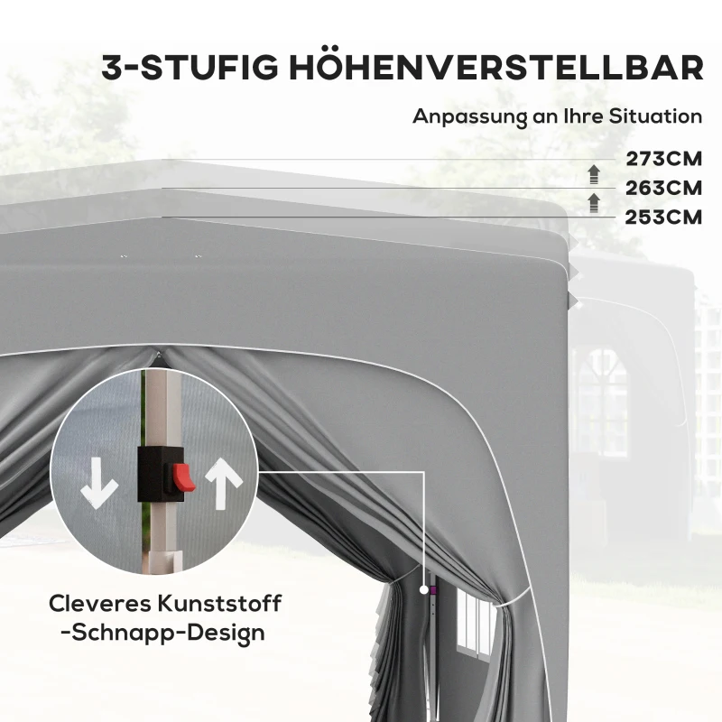 Outsunny 3 x 3 m Pavillon, Pop-up Gartenzelt mit Seitenwänden und Tragetasche, UPF50+, höhenverstellbar, Sand