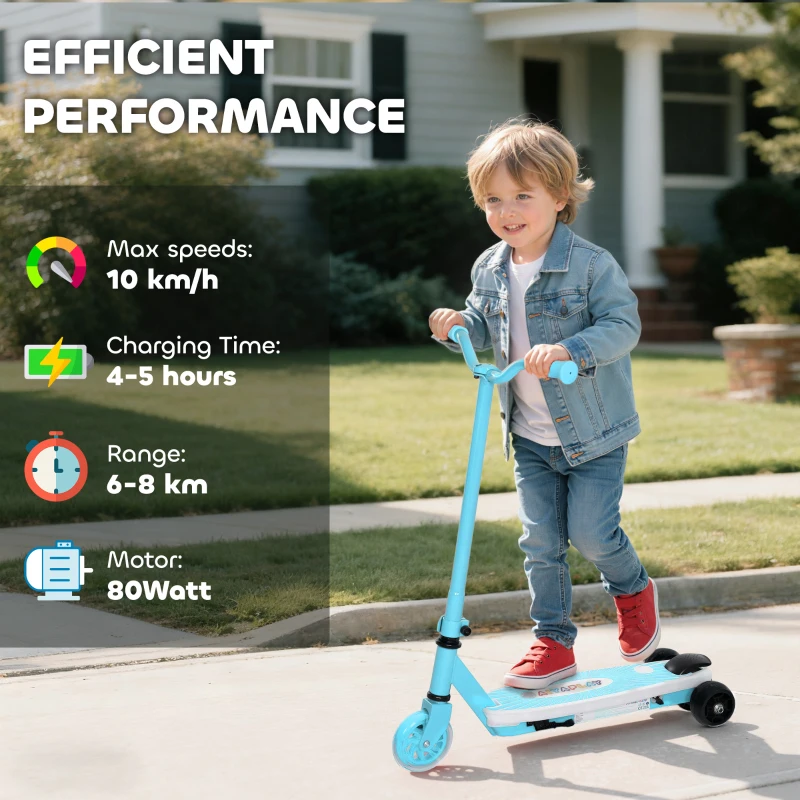 AIYAPLAY Electric Scooter for Kids Aged 4-7 Years, with Flashing LED Lights, Rear Auxiliary Wheels, Blue