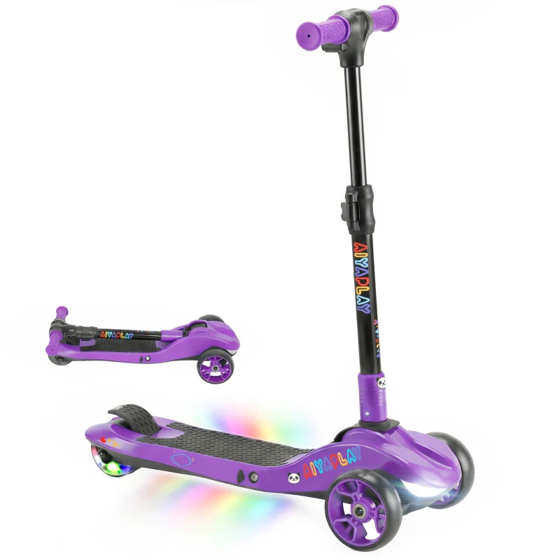 AIYAPLAY Three-Wheel Foldable Electric Scooter for Kids Aged 6-10 Years, Purple