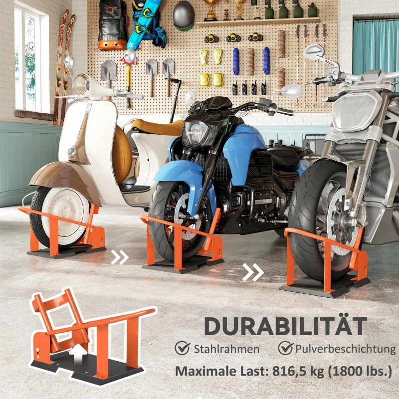 HOMCOM Motorradständer für 15-21", 381-533,4 mm Vorderrad, einstellbare Motorradwippe 816,5 kg Tragkraft Orange