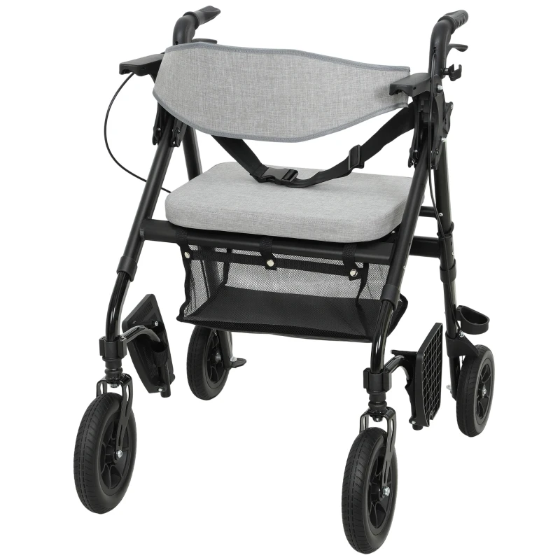 HOMCOM Rollator Walker Wheelchair, with Seat - Grey