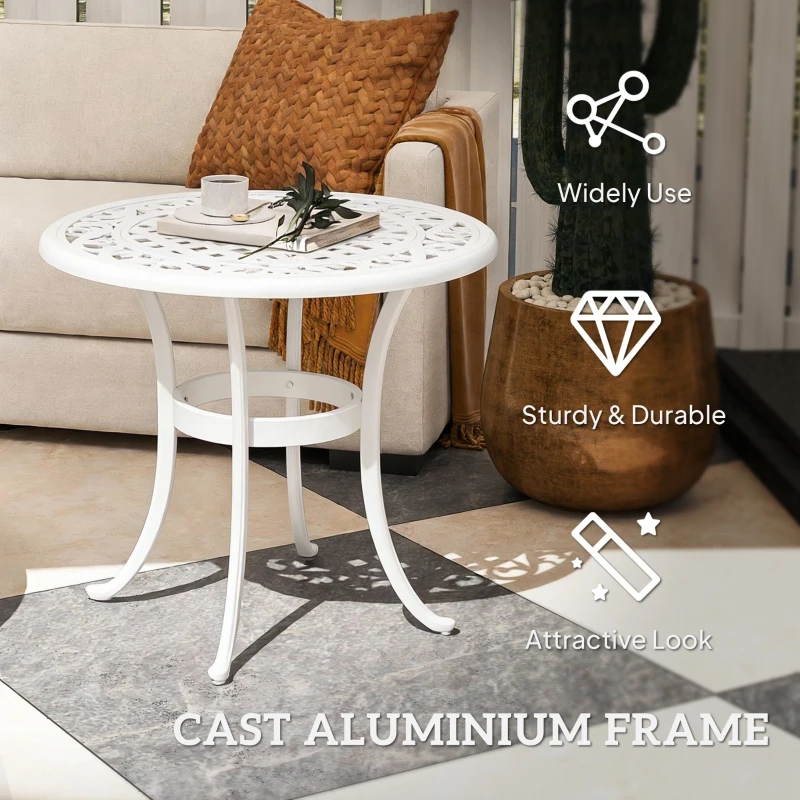 Outsunny 60 cm Round Garden Table, Cast Aluminium Outdoor Patio Table, White