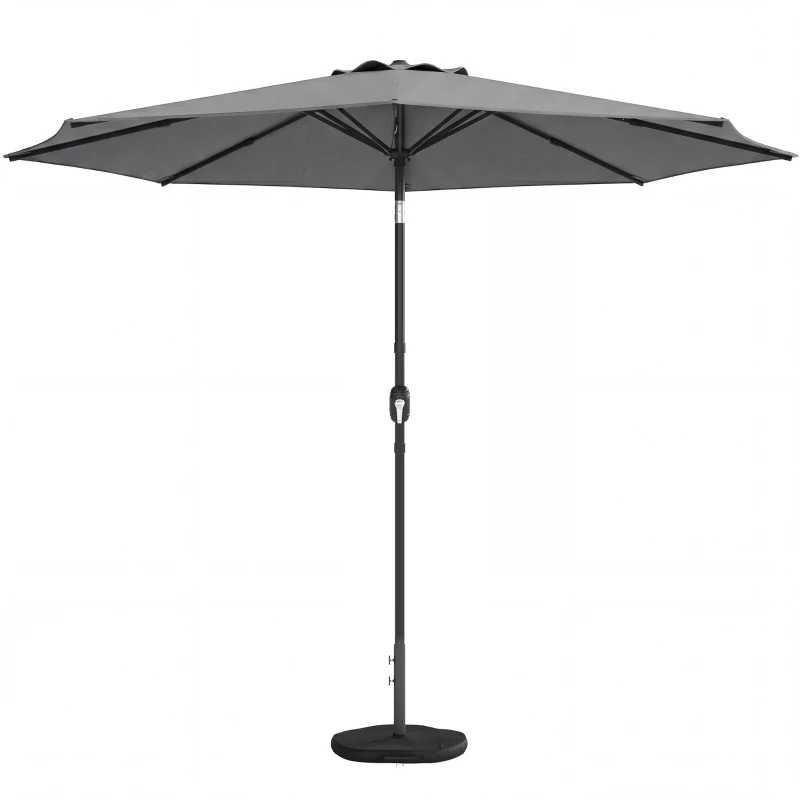 Outsunny 2.7 m Garden Parasol Umbrella with Cross Base and Sandbag, Retractable Ribs, Outdoor Table Market Umbrella, Light Grey