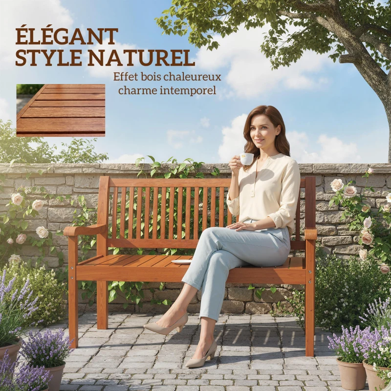 Outsunny Panca da giardino 2 posti in legno con copertura impermeabile, Marrone