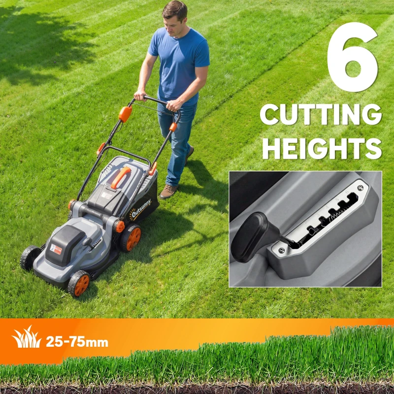 Outsunny Kabelloser Akku-Rasenmäher 18 V mit 2 Akkus à 4,0 Ah, Schnittbreite 34 cm und Mulch-Funktion, Motor 700 W