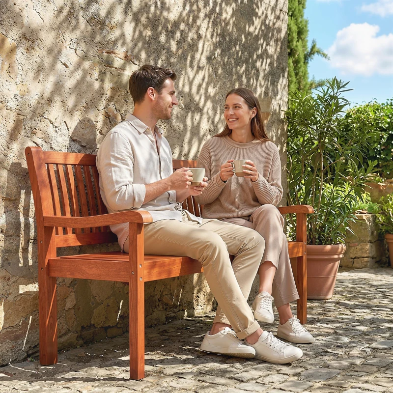 Outsunny Gartenbank Außenbank 2-Sitzer mit wasserdichter Abdeckung und ergonomischer Rückenlehne Holz Hellbraun