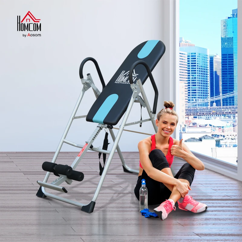 HOMCOM Foldable Gravity Inversion Table AB Exercise Bench Back Therapy Home Fitness Bench, Multi