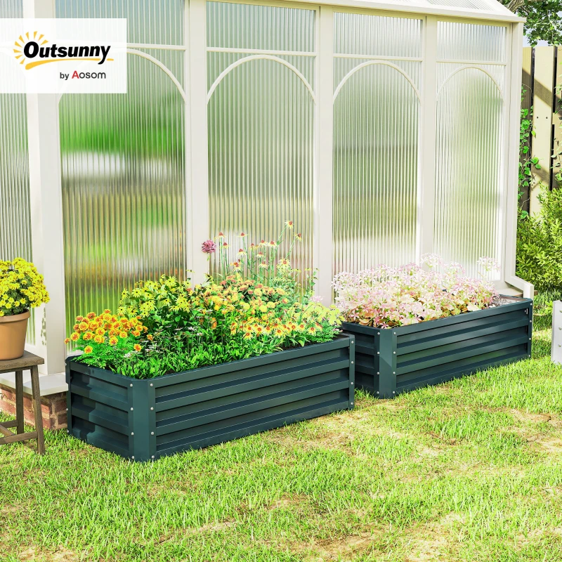 Outsunny Set of Two 110 x 65cm Steel Planter Boxes - Green
