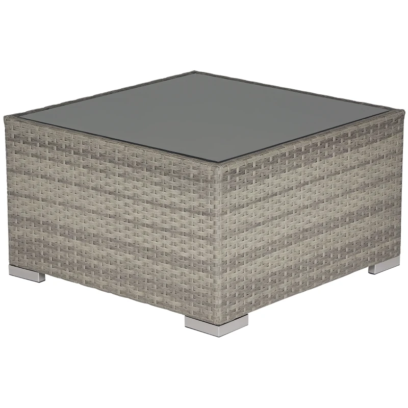 Outsunny Square PE Wicker Rattan Table, with Glass Top - Light Grey