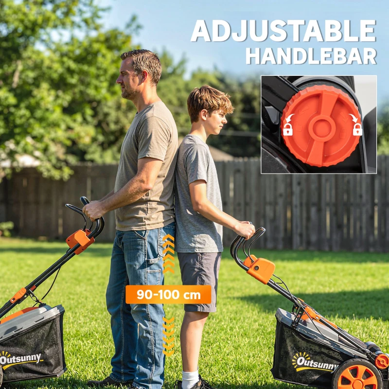 Outsunny Kabelloser Akku-Rasenmäher 18 V mit 2 Akkus à 4,0 Ah, Schnittbreite 34 cm und Mulch-Funktion, Motor 700 W