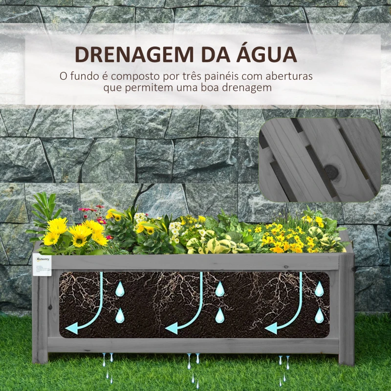 Outsunny Floreira de Madeira Dobrável Floreira Elevada para Cultivo de Vegetais e Flores no Pátio Varanda Terraço 70x30x25 cm Cinzento