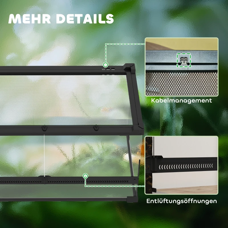 PawHut Reptile Glass Terrarium, Reptile Vivarium with Front Ventilation, Escape-Proof Knob Lock, Glass Enclosure for Lizards, Horned Frogs, Snakes, 50 x 30 x 25 cm, Black